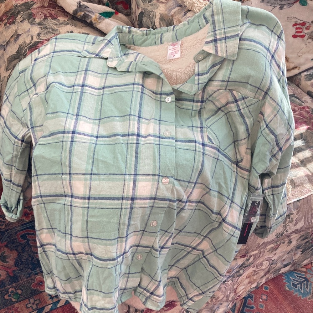 Green Plaid Button-Up Shirt with some fleece lining Brand New with tags XXL